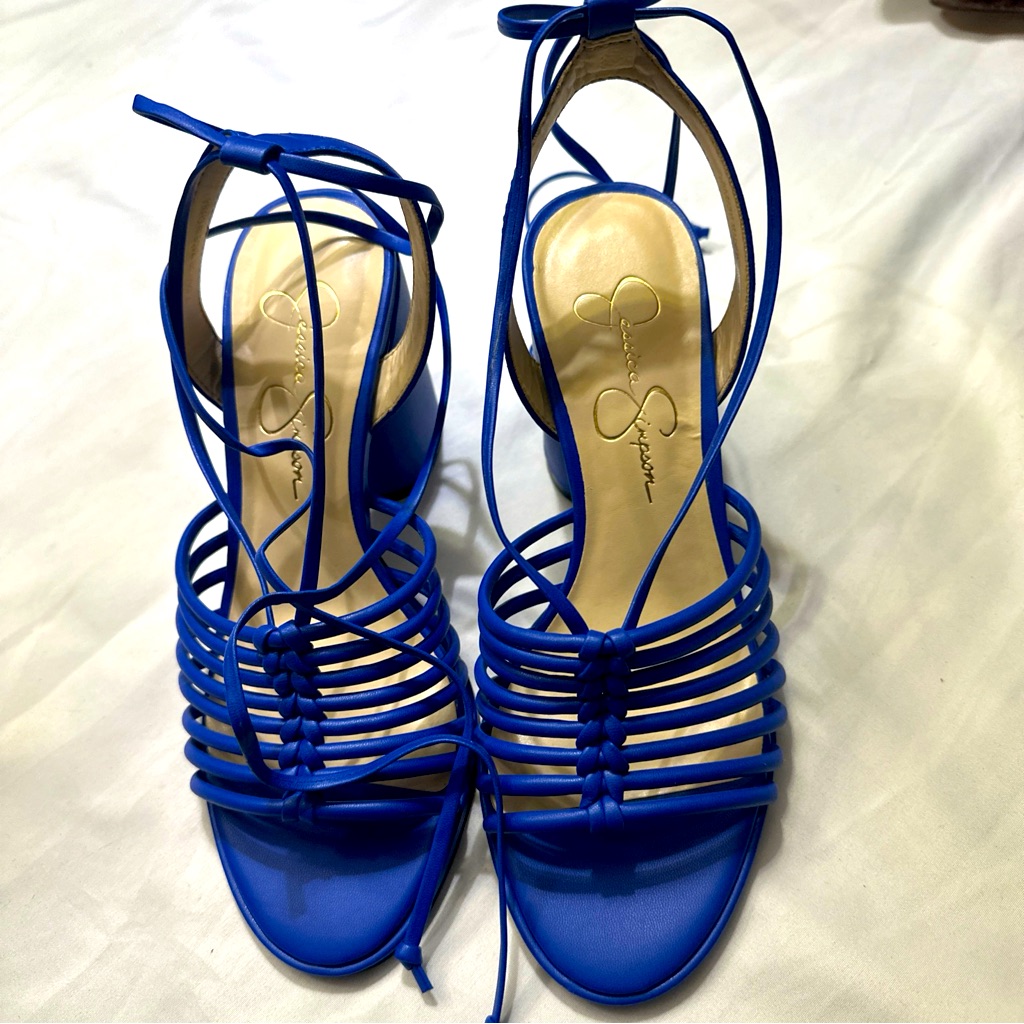 Jessica Simpson Chana Electric Blue Strappy Block Heel Sandal Size 75